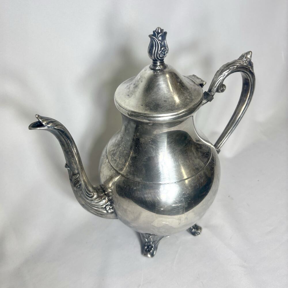 Vintage E.B. Rogers Silverplate Teapot Coffee Pot Ornate Footed 1883